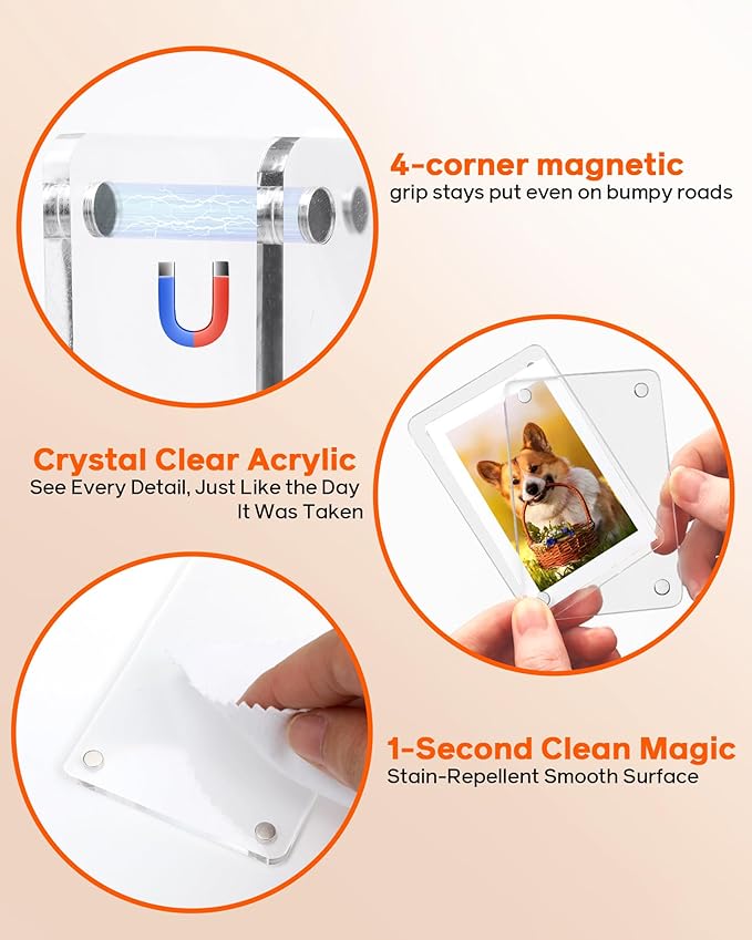 2Pcs Car Picture Holder for Visor Magnetic Picture Frame for 3 Inch Photos, Car Sun Visor Photo Holder with Strong Acrylic Magnet, Personalized Car Accessories with Clips for Easy Display