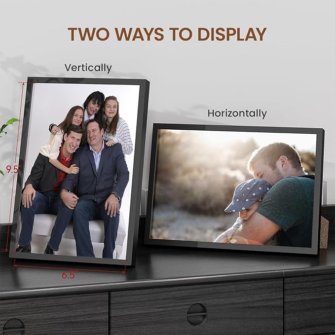 Heimlove 7x10 Metal Picture Frame,Black Aluminum Photo Frames-Real Tempered Glass,Tabletop Display,Mounting Horizontally or Vertically Decor for Wall-1Pack