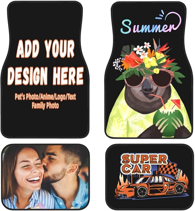 Custom Car Floor Mats 4 Pieces Car Floor Mats Personalized Car Floor Mats for 95% Universal Cars SUV Sedan Truck Van All Weather Add Image Photo Text Logo (Style-1)