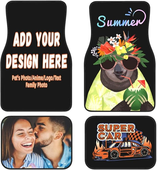 Custom Car Floor Mats 4 Pieces Car Floor Mats Personalized Car Floor Mats for 95% Universal Cars SUV Sedan Truck Van All Weather Add Image Photo Text Logo (Style-1)