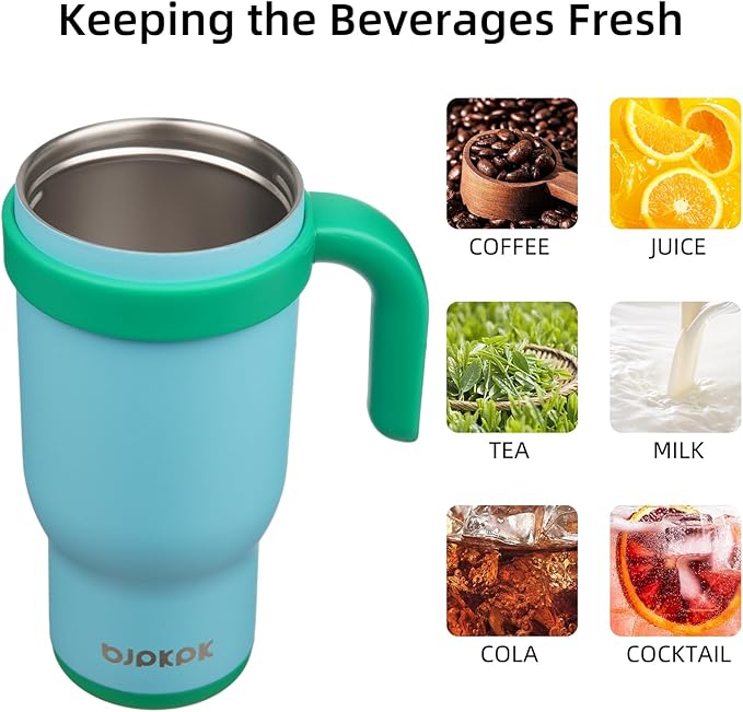 BJPKPK 18 OZ Insulated Travel Tumbler with Handle and Straw, Stainless Steel Water Bottle, Double Wall Vacuum Insulated Mug, for Work, Car, Travel, Ice Blue