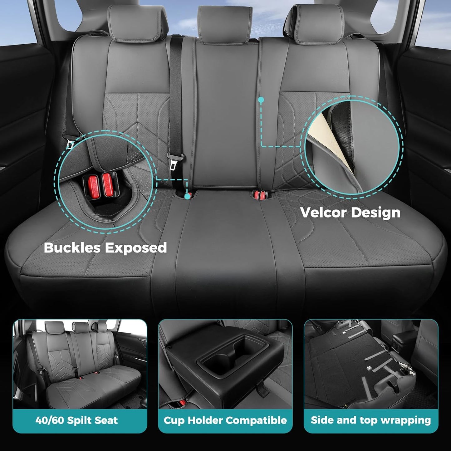 for Toyota RAV4 Seat Covers 2019 2020 2021 2022 2023 2024 2025 RAV 4 LE XLE Limited XLE Premium (Gas not for Hybrid) - Custom Leather Car Seat Covers Full Set - BlackGrey