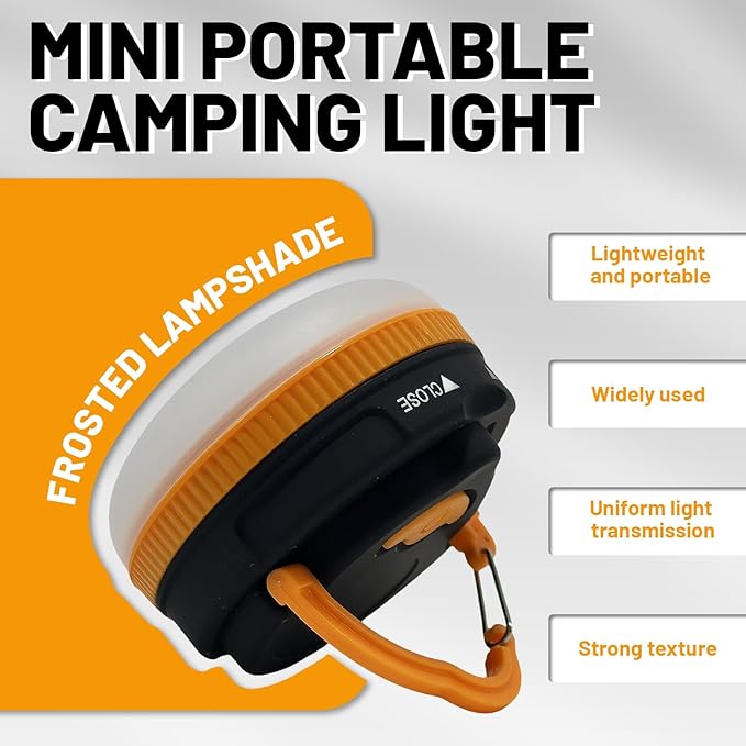 Portable LED Camping Lantern, Collapsible with Carabiner Hook in Eye-Catching Black and Orange – Your Go-to Gear for Nighttime Fun! Adventure Ready！ (AAA-2)