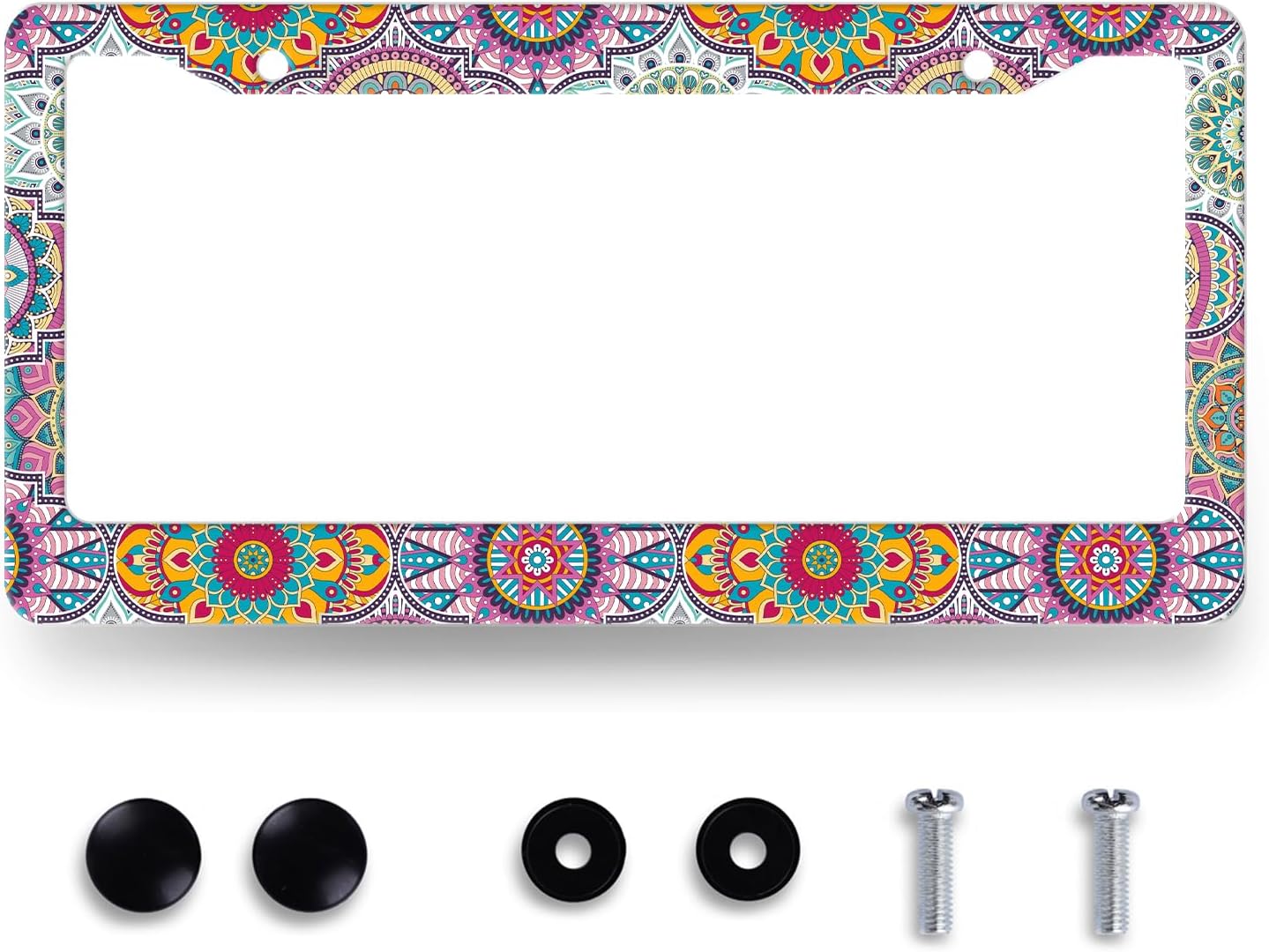 Mandala Hippie License Plate Frame Boho Print License Plate Holder Stainless Steel Front and Rear Car Tags Auto Parts Funny License Plate Decoration with Screws for Men Women s 12.2"x 6.2"