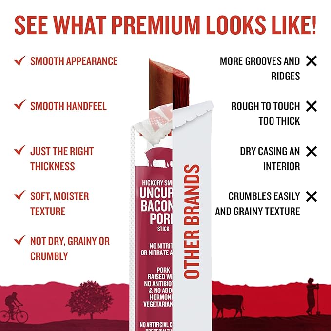 Vermont Smoke & Cure Meat Sticks - Hickory-Smoked Uncured Pork Bacon Sticks Protein Snacks, No Antibiotics or Added Hormones, Hiking Snacks - 0.5 oz, 96 ct