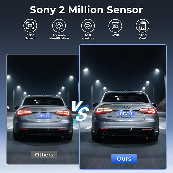 3-Channel 4K Dash Cam, Front 4K + Interior & Rear 1080P, 3.39" IPS Touchscreen, Fisheye Wide-Angle Lenses, WiFi App, Parking Mode, G-Sensor, Supercapacitor, 64GB Card Included