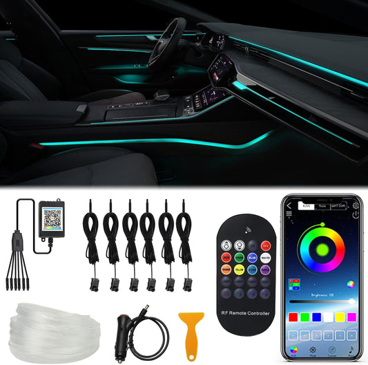 6 in 1 Car LED Strip Lights, RGB Car Interior Lights with 315 inches Fiber Optic, Remote and APP Control, 16 Million Colors Ambient Lighting Kits, Music Neon Light Accessories for Car Inside