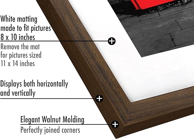 Americanflat 11x14 Picture Frame with Shatter-Resistant Glass - Set of 2 - Use as 8x10 Frame with Mat or Display 11x14 Photo Without Mat - Signature Collection - Picture Frames for Wall - Walnut