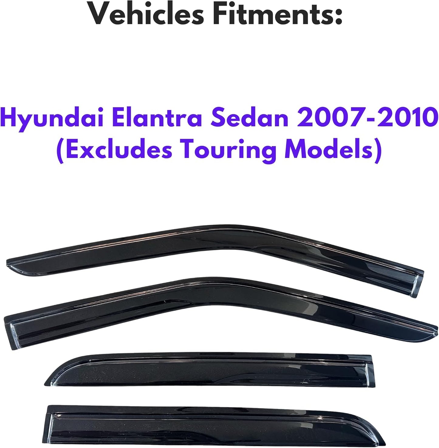 KPY Window Visor Compatible with Hyundai Elantra Sedan 2007-2010 (Excludes Touring Models), 4PC Rain Guard Side Window Vent Deflectors Tape-On Mugen Style, 2007 2008 2009 2010