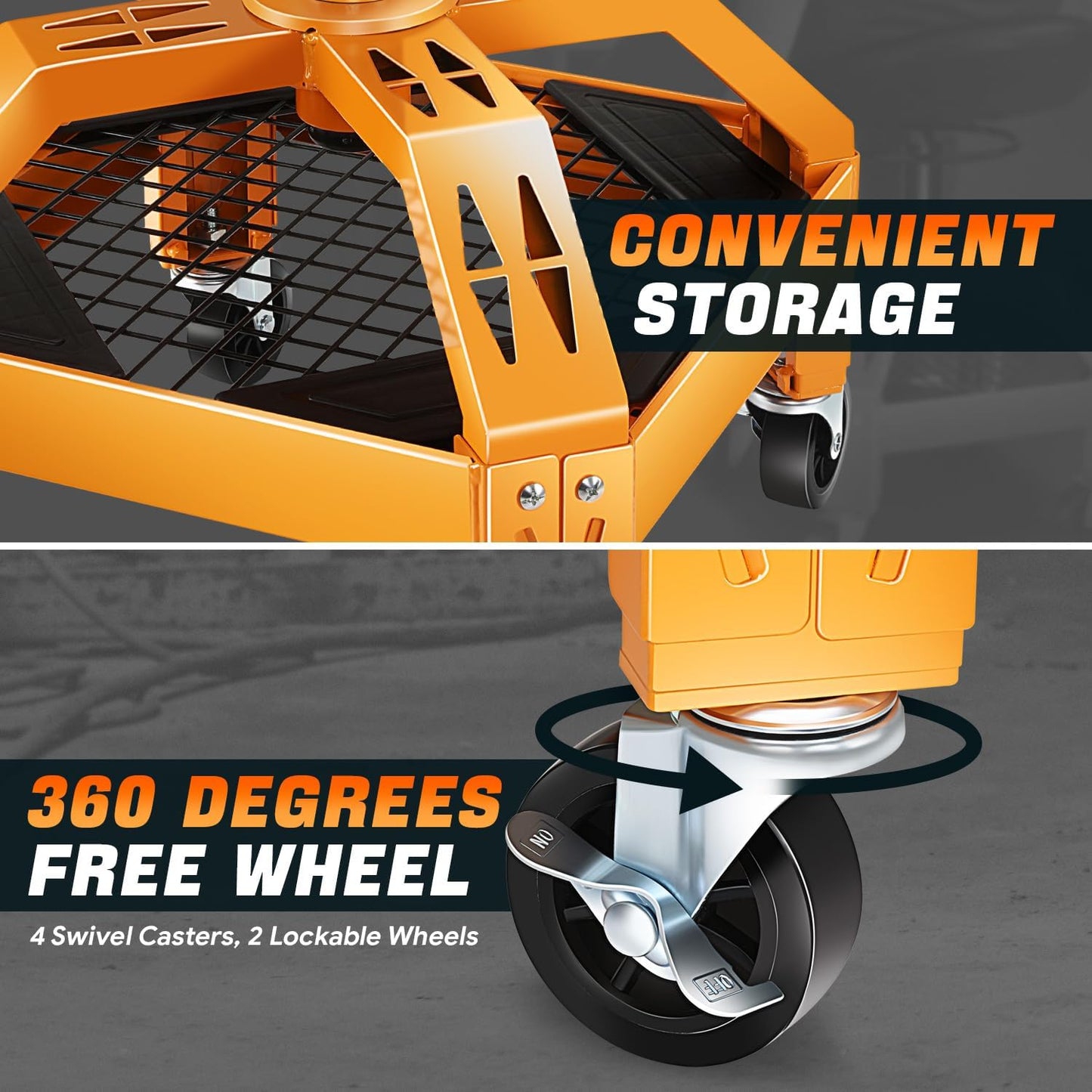 DNA MOTORING Rolling Padded Seat Adjustable Height Seat 330lbs Capacity Rolling Mechanic Creeper Stool, W/Tool Storage Drawer & Tray, Black/Yellow,TOOLS-00599