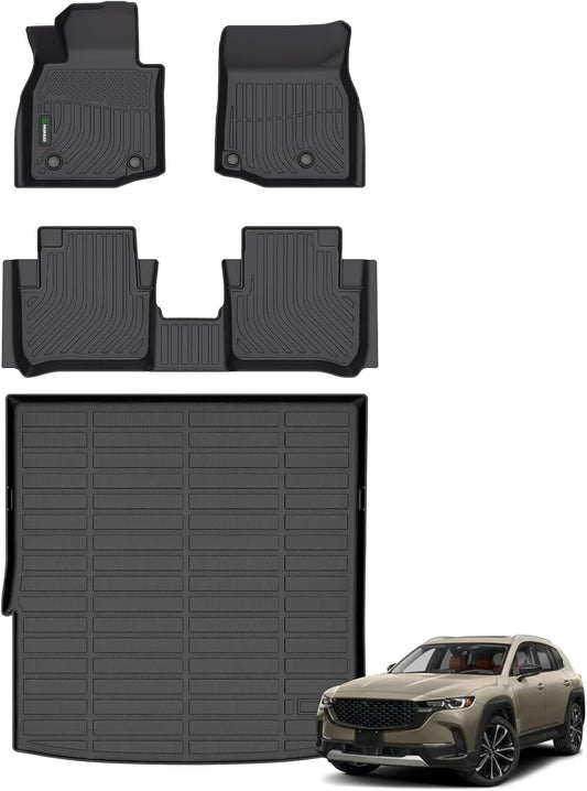 ANBINGO® Floor Mats & Cargo Liner for 2025 CX-50 Hybrid | All Weather TPE CX50 Floor Liners | 1st & 2nd Row Custom Mats Full Set | CX50 Accessories - Black