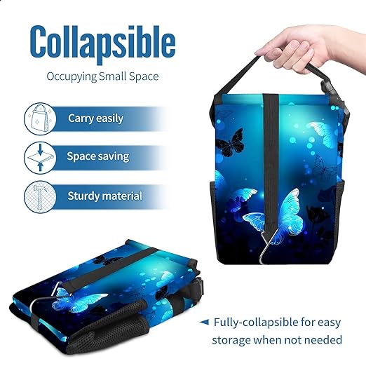 Blue Butterfly Glowing Car Trash Can with Lid, Collapsible Reusable Waterproof Garbage Can, Car Accessories Interior Organizer