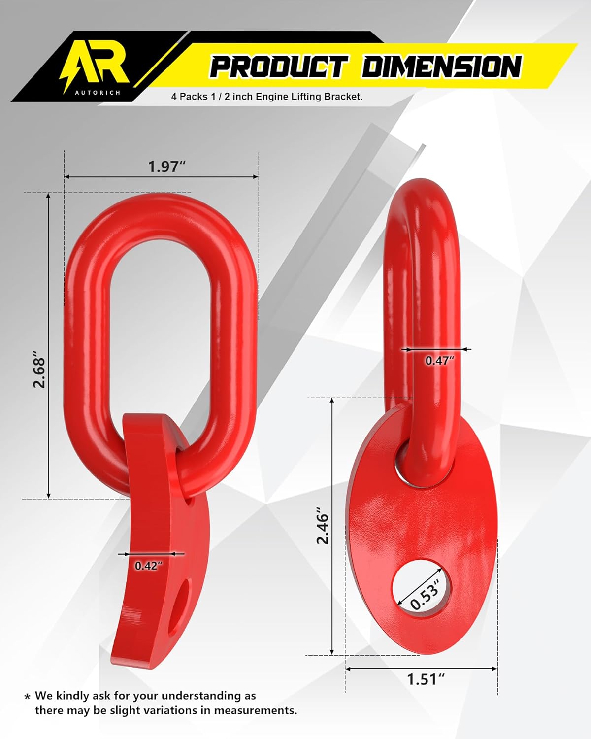 7100 Lifting Bracket Set for Engine - 4 Heavy-Duty Engine Lift Bracket 5500 Lb Capacity, Engine Support Bar for Lifting Slings and Load Levelers, Red