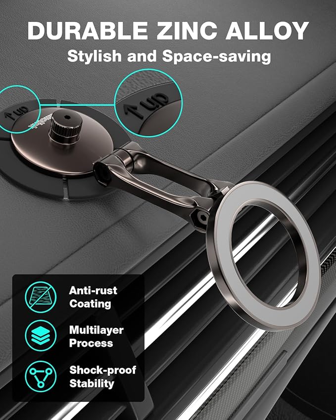 Smolink Tesla Phone Mount, All Metal Strong Magnet Magnetic Phone Holder for Car Dashborad and Tesla Model 3/Y/S/X, Foldable Hidden for MagSafe Car Mount Fit for iPhone All Phones, Grey