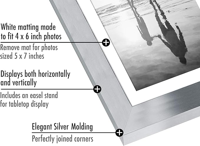 Americanflat 5x7 Picture Frame in Silver - Displays 4x6 With Mat and 5x7 Without Mat - Composite Wood with Polished Glass - Horizontal and Vertical Formats for Wall and Tabletop - Pack of 2