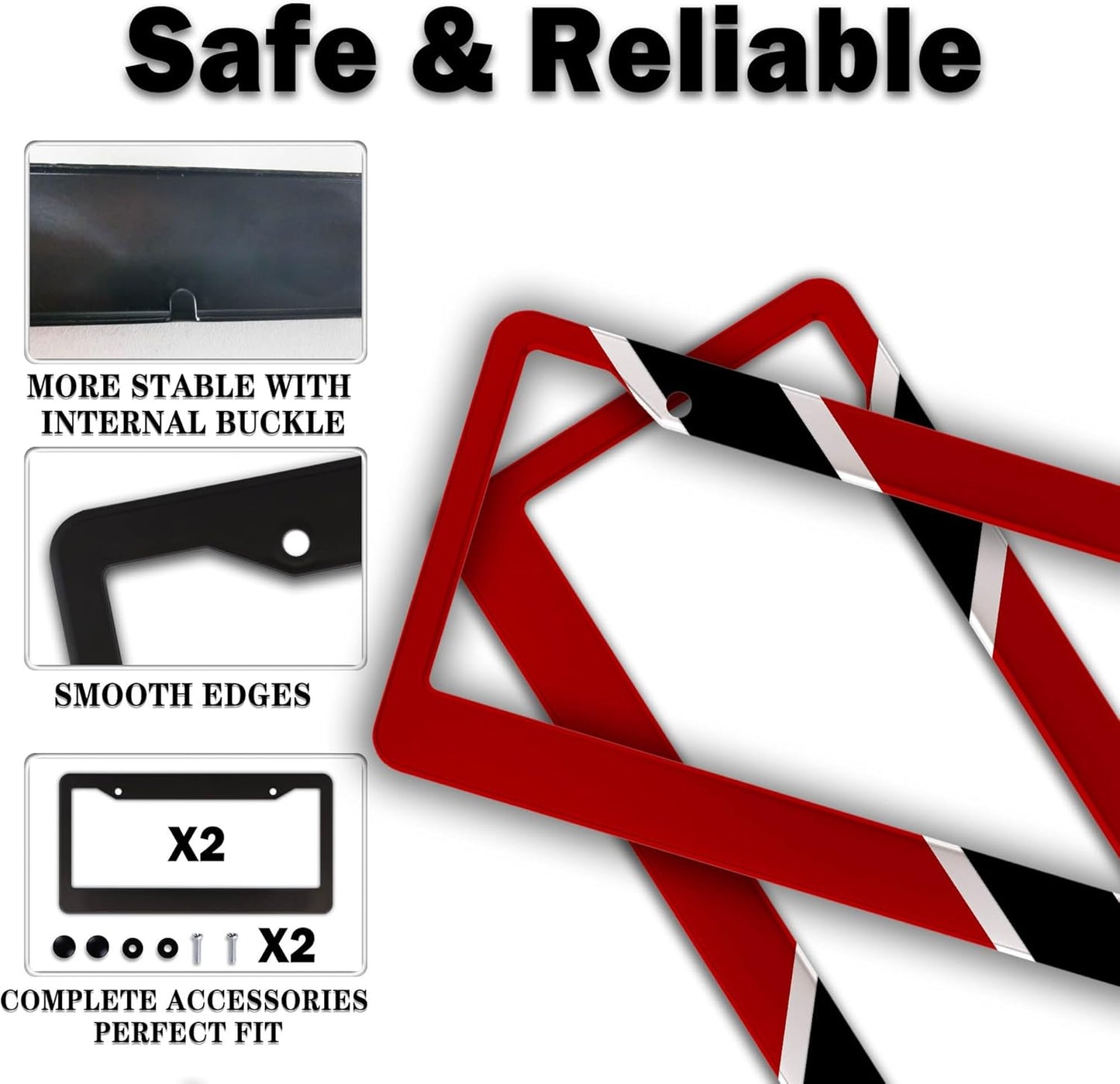 Car Plate Frame Red, Black, White License Plate Frames Trinidad and Tobago Flag Aluminum Metal Car Accessory 2 Pack with Screw Covers Set
