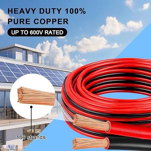 8 Gauge Wire 10 Feet, 8/2 AWG Pure Copper Wire, 8AWG 2 Conductors Red Black Oxygen Free Stranded Low Voltage Wire for Solar Panel, Automotive, Audio Auto, LED Lighting(8 AWG 10FT)