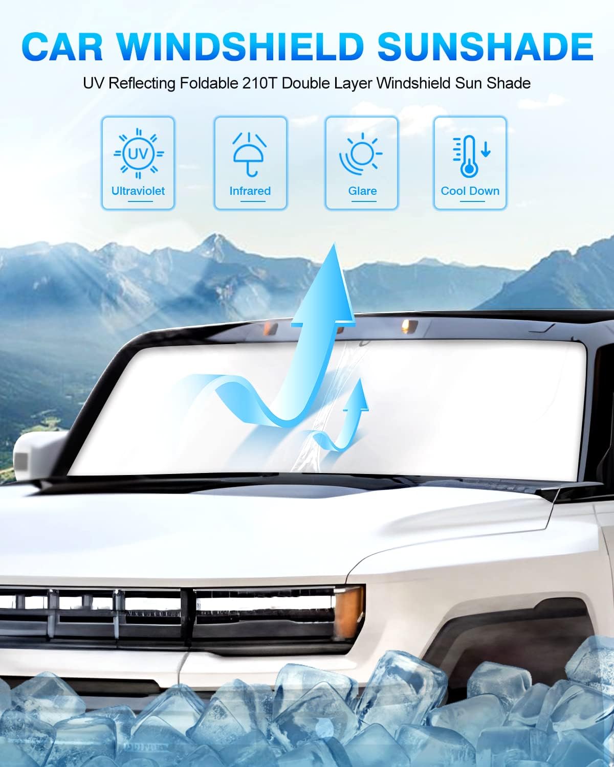 KUST Windshield Sun Shade for GMC Hummer EV 2022-2023 2024 2025 Window Shade Sun Visor Cover Foldable Blocks UV Rays Keep Your Car Cooler