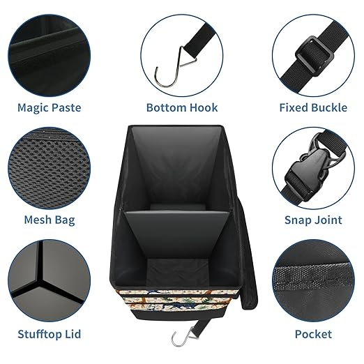 Car Trash Can Giraffe Animals Large Storage Garbage Can with Lid Hanging for Back Seat Leakproof Automotive Vehicle Trash Bin