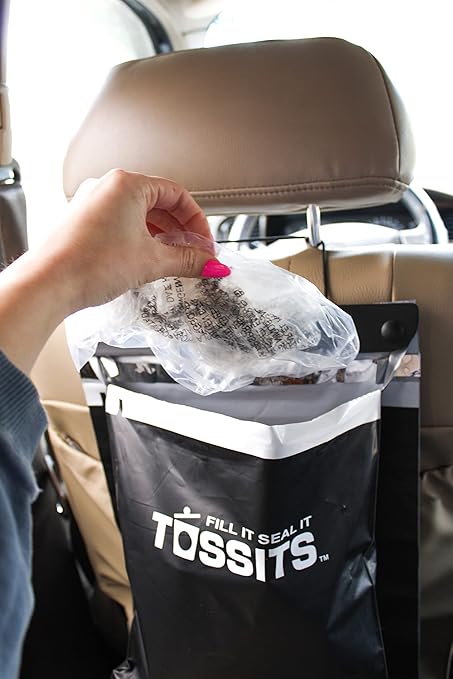 Tossits Recycled Disposable Car Trash Bags ??Leakproof, Smell Proof Hanging Garbage Bags for Car, Truck, SUV, RV & Vehicle ??Black, 21 Count Disposable Automotive Trash Bags