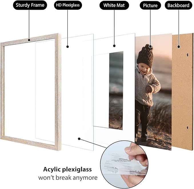 KINLINK 12x16 Picture Frame Rose Pink, Wooden 16x12 Photo Frames with Plexiglass for 11x14 Picture with Mat or 12x16 Without Mat, Perfect for Art Wall and Tabletop Display 12 x 16 frame Set of 4