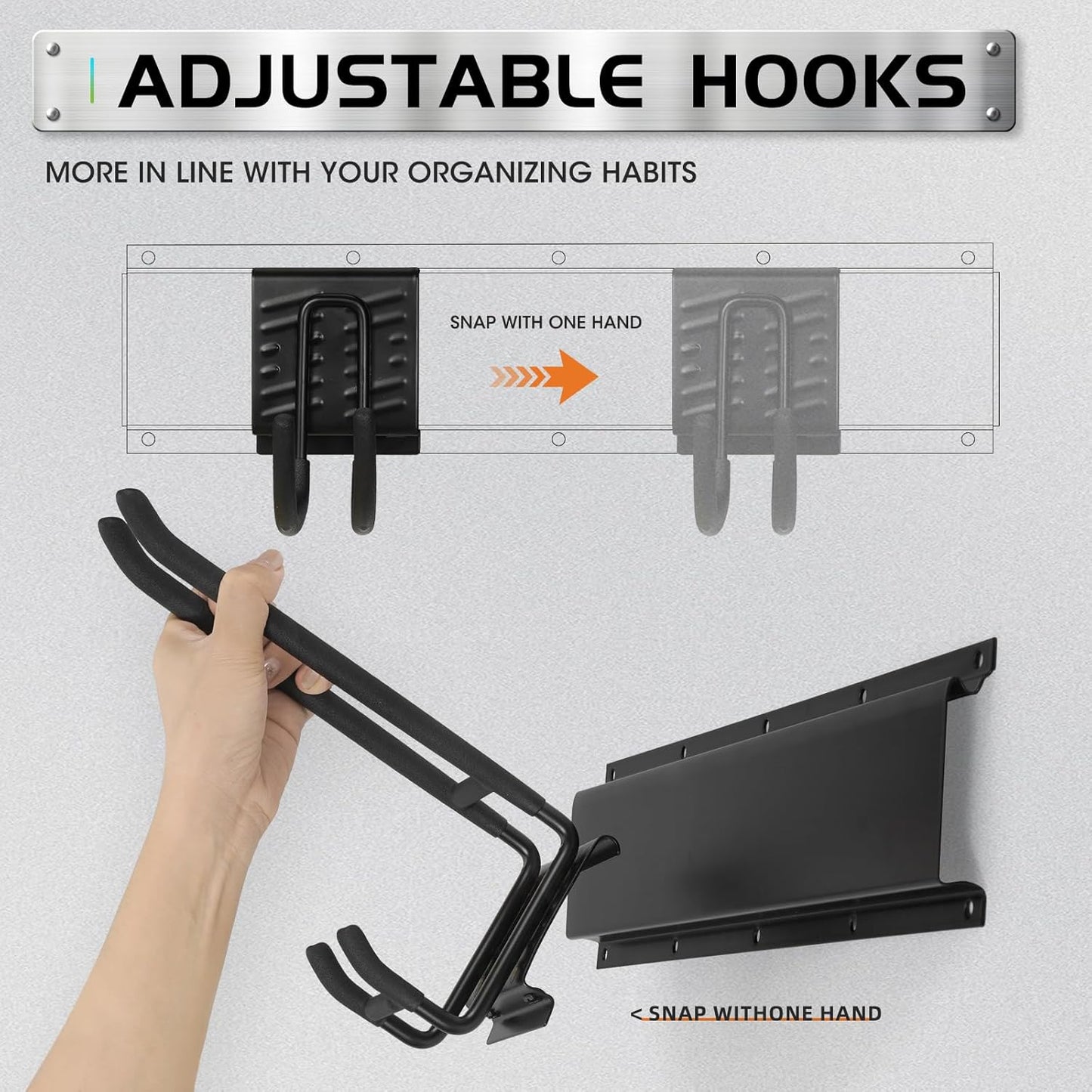 Garage Tool Organizer Wall Mount, Heavy Duty Garage Organization Tool Storage Utility Rack, Sturdy Storage Rack Hanger with Adjustable Hooks, Garden Tool Organizer for Shovel, Rake, Folding Chair