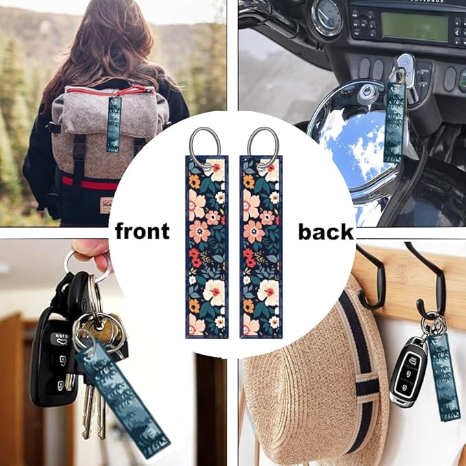 2pcs Cute Folk Floral License Plate Frame for Women, Colorful Flowers car Decorative tag Frames Girly,Beautiful Floral License Plate Cover Holder for Vehicle with Double Sided car Keychain tag
