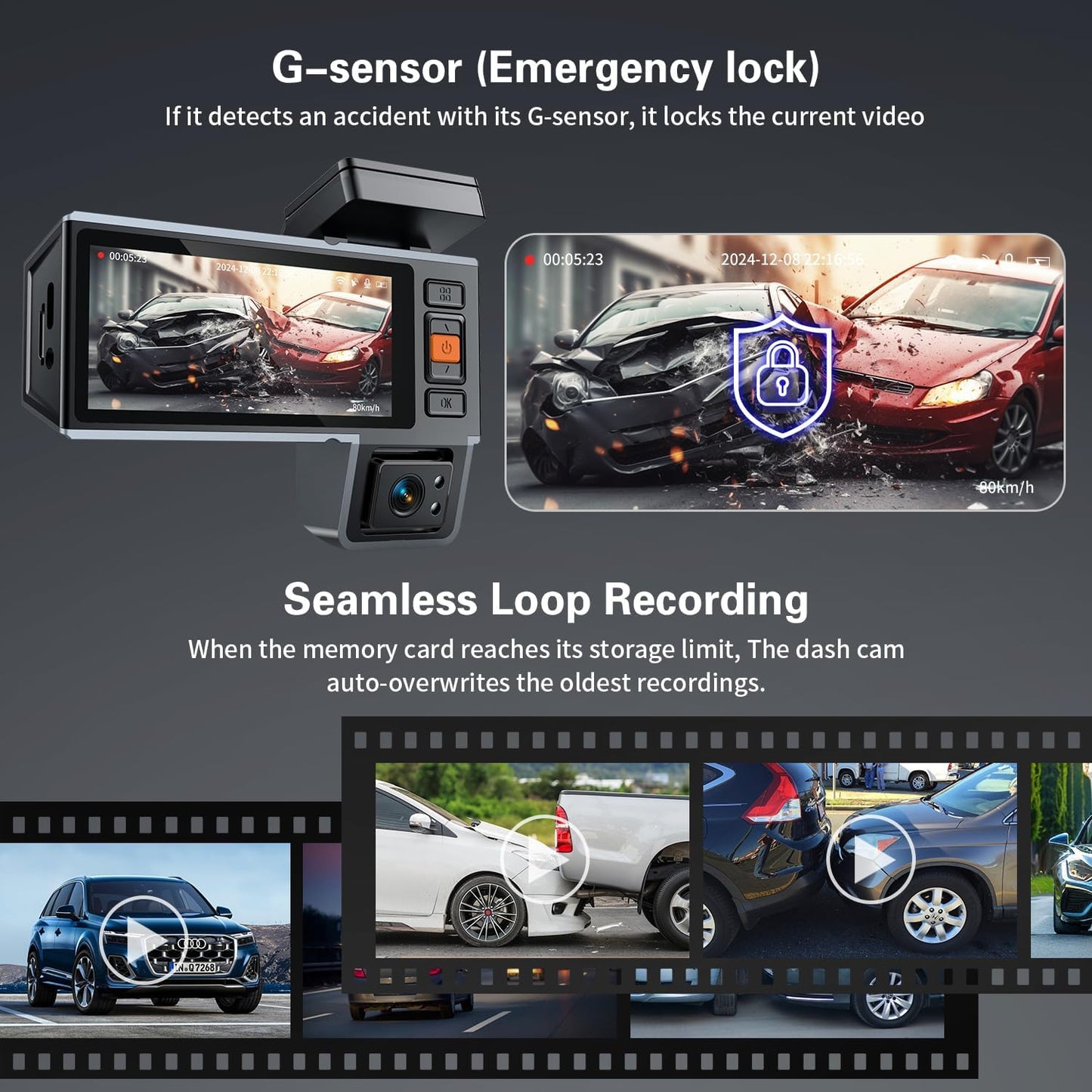 4K Dash Cam Front and Rear and Inside, UHD 2160P Night Vision 3 Channel Dash Camera for Cars, 3.16'' IPS Screen Dual Dashcam with Speed Recording, App Control,24H Parking Mode,G-Sensor