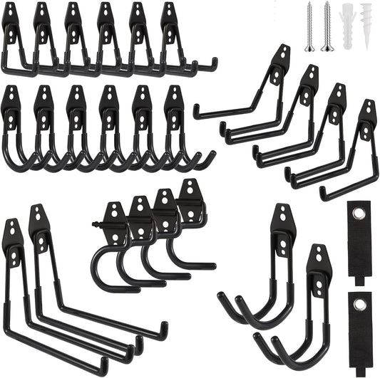 Garage Hook Heavy Duty Wall Storage Hangers, 26 Pack Garage Storage Hooks Steel Tool Black for Ladders, Ropes, Garden Tools
