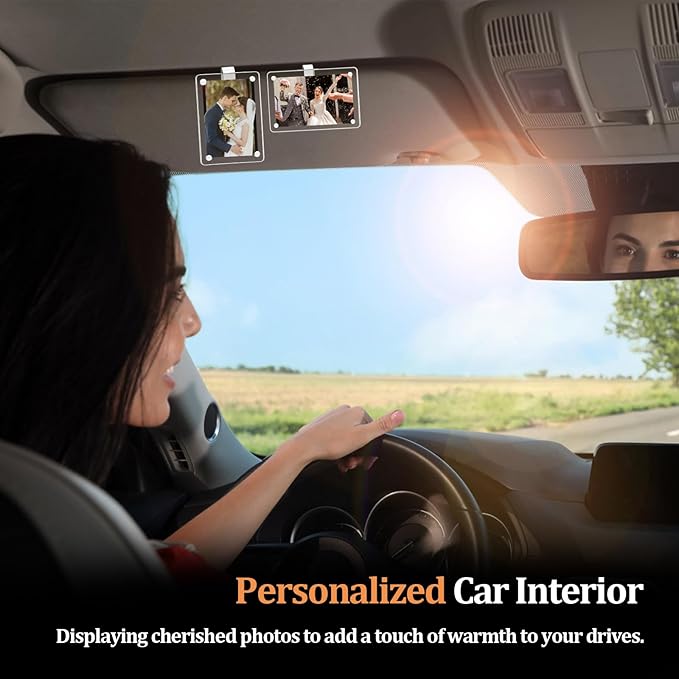 2 Pcs Car Picture Holder,Acrylic Magnetic Personalized Photo Holder,Personalized Picture Frame for Cars, Photo Car Visor Clip,Car Sun Visor Photo Holder