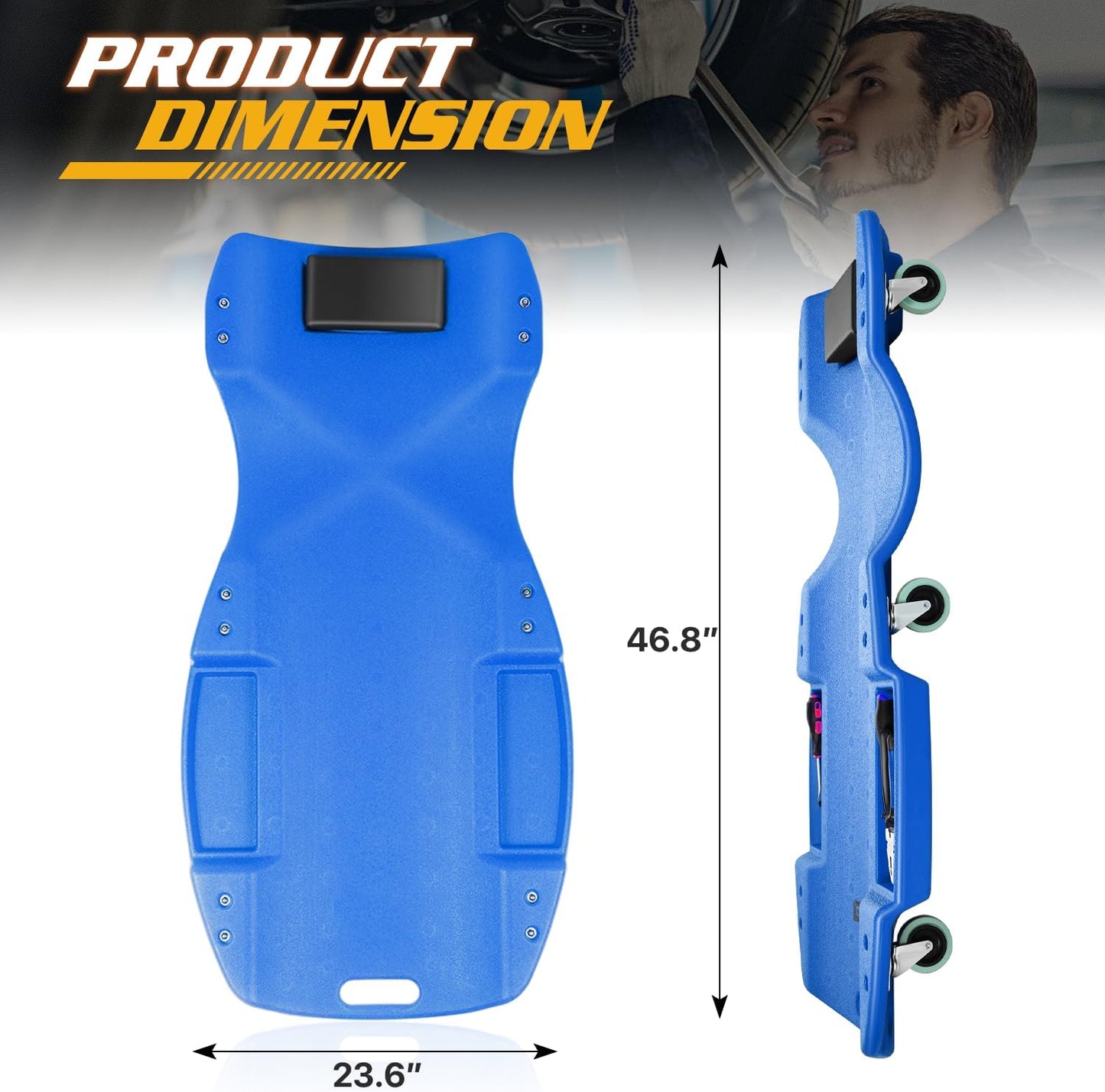 Magshion Mechanic Creeper with Padded Headrest & Tool Trays – 440 lbs Capacity, Rolling Garage Creeper with 6 Swivel Wheels, Lightweight & Portable Under Car Creeper for Auto Repair (Blue)