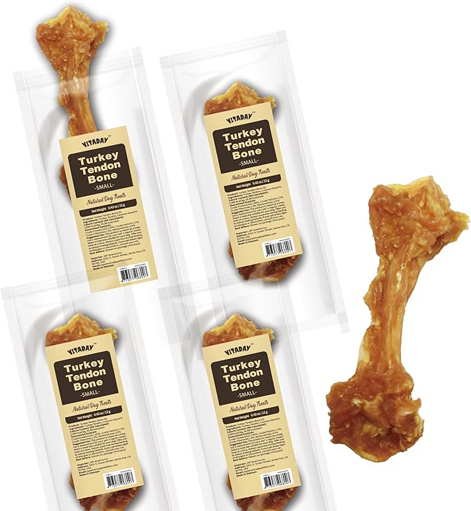 Turkey Tendon Bone (S) Pack of 4, 100% Natural, USA-Sourced Turkey Tendon, High-Protein, Low-Fat, Long-Lasting Dog Chew, Rawhide Alternative, Hypoallergenic Puppy & Dog Treats