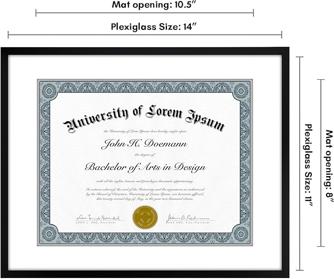 Americanflat 11x14 Diploma Frame with Shatter-Resistant Glass - Use as 8.5x11 Frame with Mat or Display 11x14 Document Without Mat - Legacy Collection - Certificate Frames for Wall Display - Black