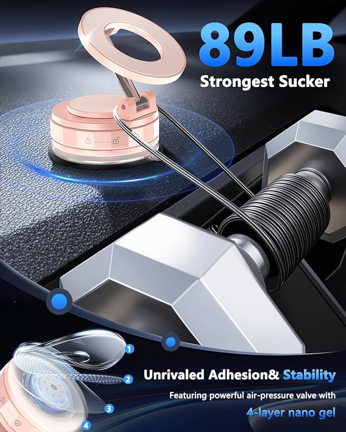 Vacuum Magnetic Car Phone Holder for Mag-Safe [89+LBS Suction & 3200gf Magnetic] 360° Adjustable Ultra Suction Cup Phone Holders for Your Car, Car Mount for iPhone 17 Pro Max 16 15 14 13 12 Air Plus