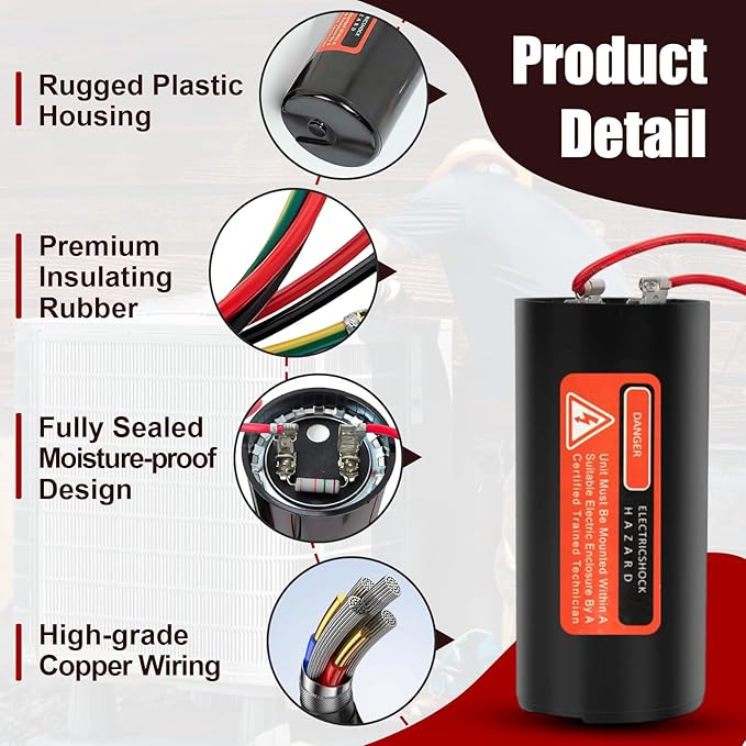 CSR-U2 Hard Start Kit for Air Conditioner 3-5 Ton, HVAC Compressor Saver Replacement with 5-2-1 Technology Pre-Wired AC Capacitor