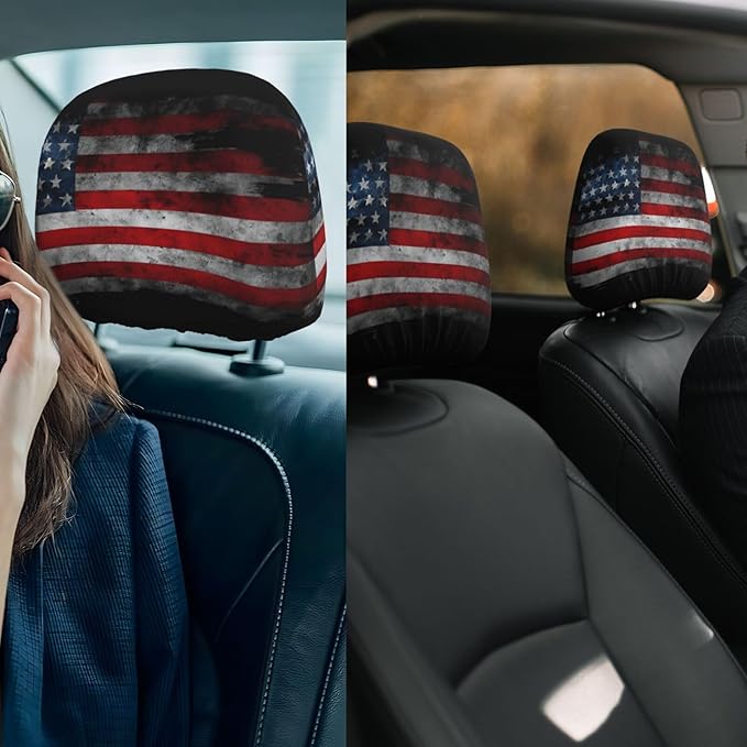 Dujiea 2 Pack American Black Flag Car Headrest Covers - Universal Soft Car Seat Head Rest Protector, Vehicle Accessories Fabric Headrest Cover for Cars, Vans & Trucks