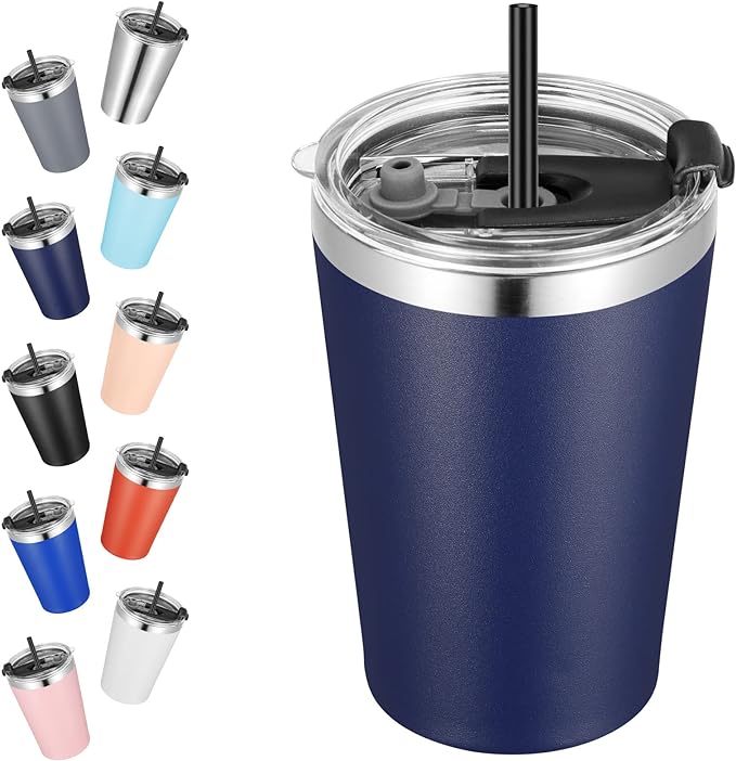 VEGOND 12oz Tumbler Stainless Steel Tumbler bulk Vacuum Insulated Double Wall Travel Tumbler with Lid and Straw Reusable Tumbler, Navy blue 1 Pack