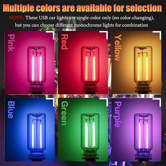 1 Pack Car LED Lights Interior, USB Light for Car Decor & Bedroom, Touch Dimmable Ambient Lighting, Mini Glass Bottle Night Light for Camping Gifts-Blue
