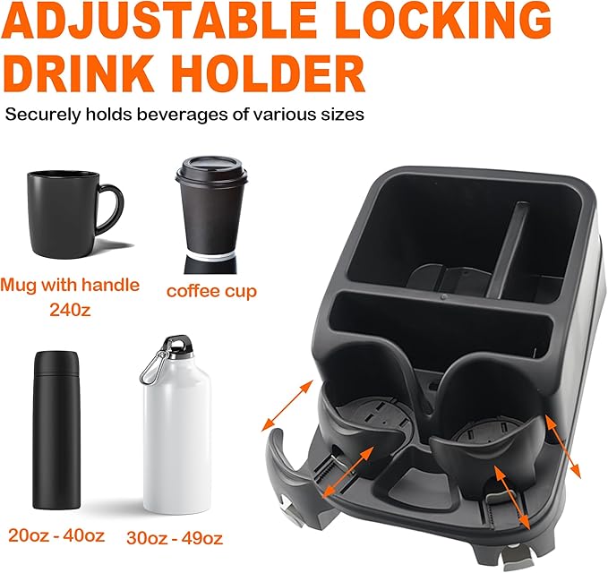 Center Console for Cars, Car Console Organizer with Drink Holder, Console Adjustable Cup Holder for Trucks, Floor Console for Truck, Minivans, Suvs, Vehicle Organizer (Black)