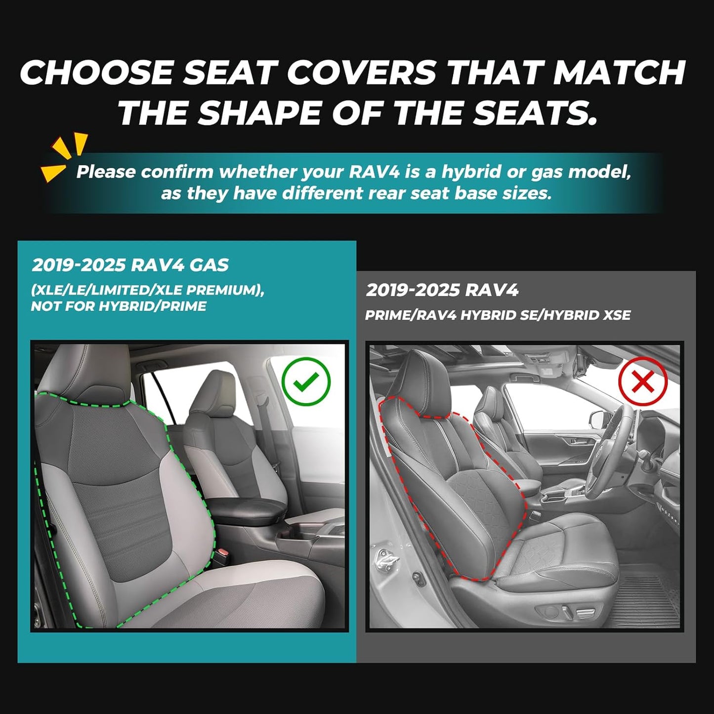 for Toyota RAV4 Seat Covers 2019 2020 2021 2022 2023 2024 2025 RAV 4 LE XLE Limited XLE Premium (Gas not for Hybrid) - Custom Leather Car Seat Covers Full Set - Black