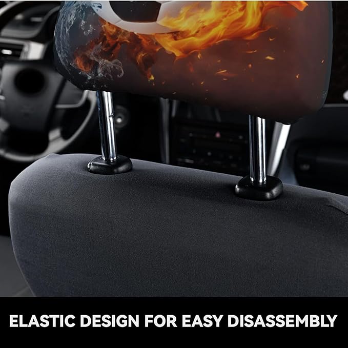 Dujiea 2 Pack Fire Water Soccer Lover Headrest Covers, Universal Soft Car Seat Head Rest Protectors, Vehicle Accessories Fabric Headrest Cover for Cars Vans Trucks
