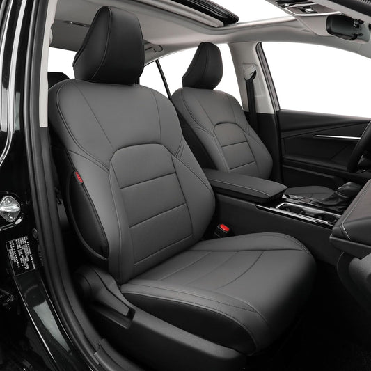 coverdream Custom Fit Camry Car Seat Covers for 2025 Toyota Camry Hybrid LE,SE,Full Coverage,Airbag Compatible Waterproof Leather Car Seat Protector(Full Set,Black/Gray)