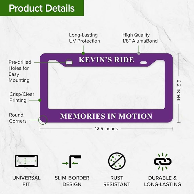 Custom License Plate Frame, Personalized Text License Plate Holders Metal for Front Car Colors Tag, 6.5 x 12.5 Inch, Weather Resistant, Made in USA My Sign Center