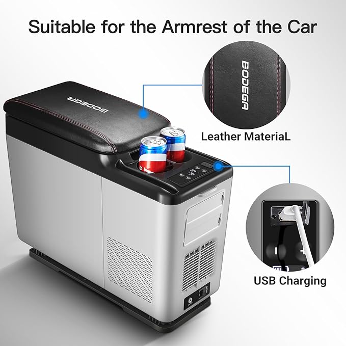 BODEGA 12 Volt Refrigerator, 16 Quart (15L) Car Fridge, Portable Refrigerator (-4℉-68℉), 12/24V DC for Outdoor, Vehicles, Camping, Travel