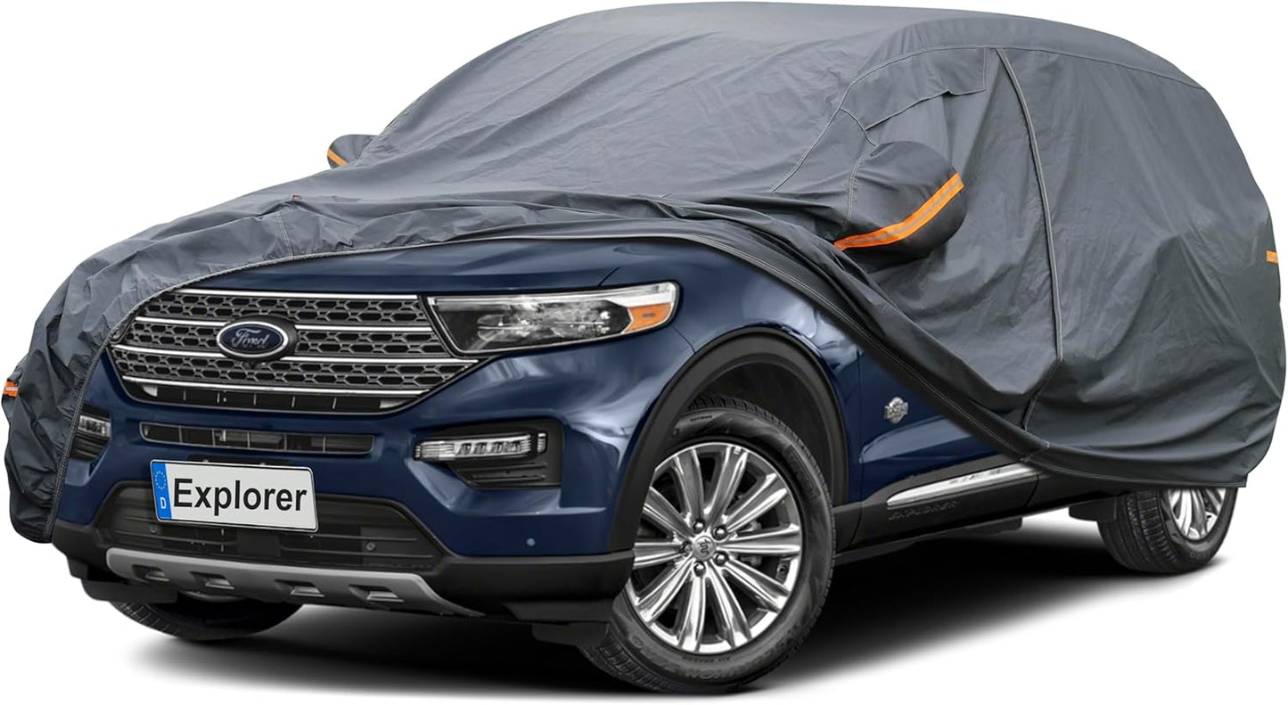 Premium Car Cover Custom Fit Ford Explorer (1995-2025), 16 Layers Heavy Duty Car Cover Waterproof All Weather with Zipper Door for Sun Rain Snow Dust Uv Protection