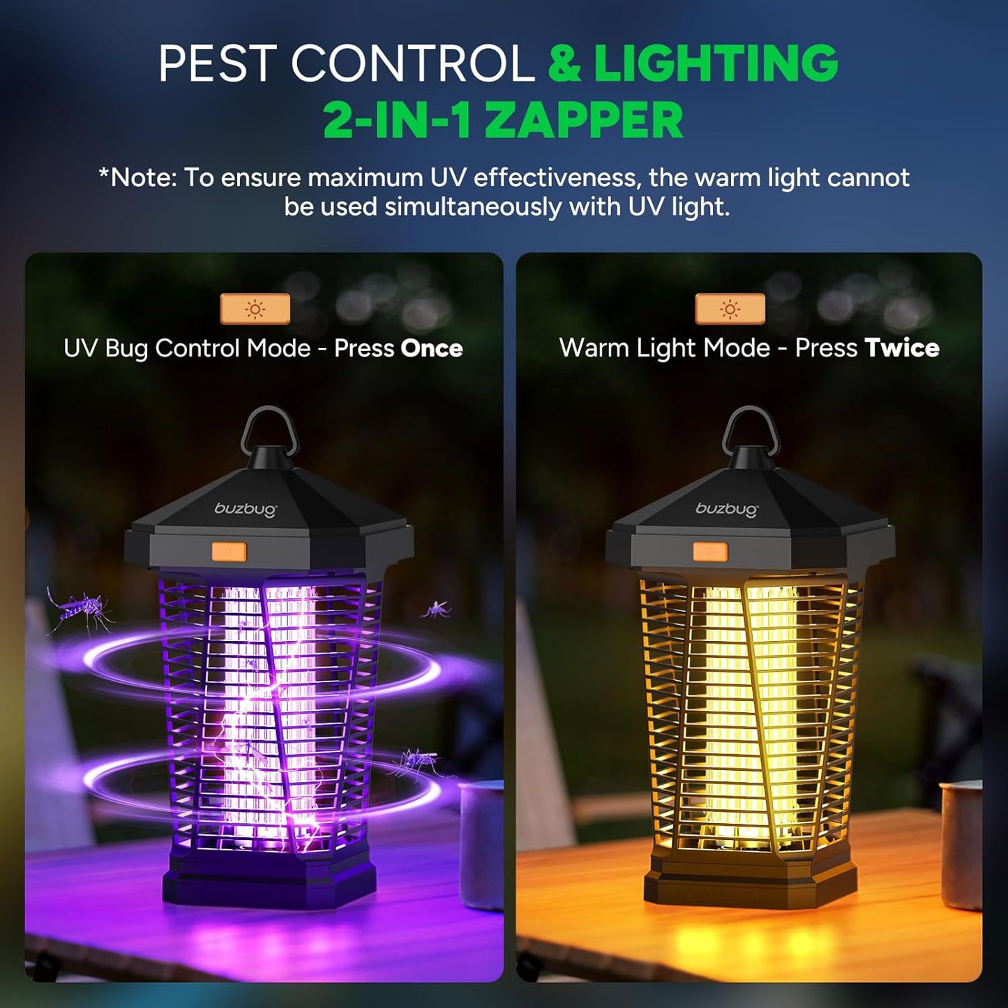 Buzbug LED Bug Zapper Outdoor and Lighting, 10 Years Lifespan, IPX4 Waterproof, 3800V High-Voltage, Fireproof Shell, 6.5ft Power Cord, Fruit Fly Mosquito Moth Gnat Wasp Zapper, Trap, Killer -MA20