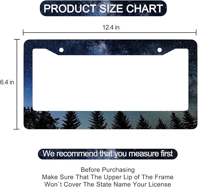 Galaxy Forest License Plate Frame - 2 PCS Blue Galaxy Starry Sky Aluminum Metal Funny License Plate Frames Holder Covers, Rust-Proof Waterproof Car Decorative Tag Frames for Standard US 12x6 Inch
