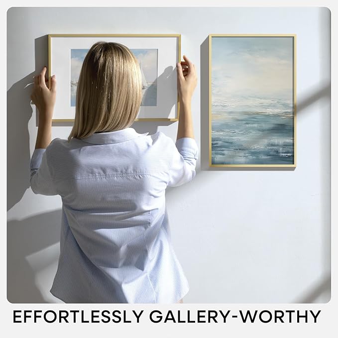 Homeforia 13x19 Picture Frame Gold, High End Metal 13x19 Poster Frames with Mat 11x17 Photo, 13 x 19 Gold Frames Matted to 11 by 17 Print, 19x13 Thin Hanging Frames, Tempered Glass, Wall Kit, Set of 1