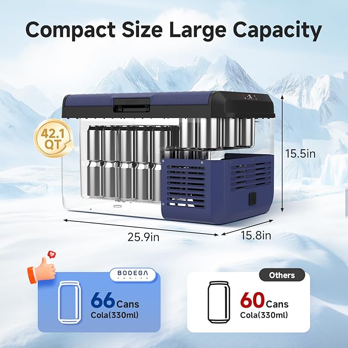 BODEGACOOLER 12 volt Car Refrigerator - Portable Freezer IPX4 Waterproof Car Fridge 42QT Electric Cooler Ultra-Quiet for Truck Van Camping Travel 12/24V DC 110~240 Volt AC,-4℉~68℉