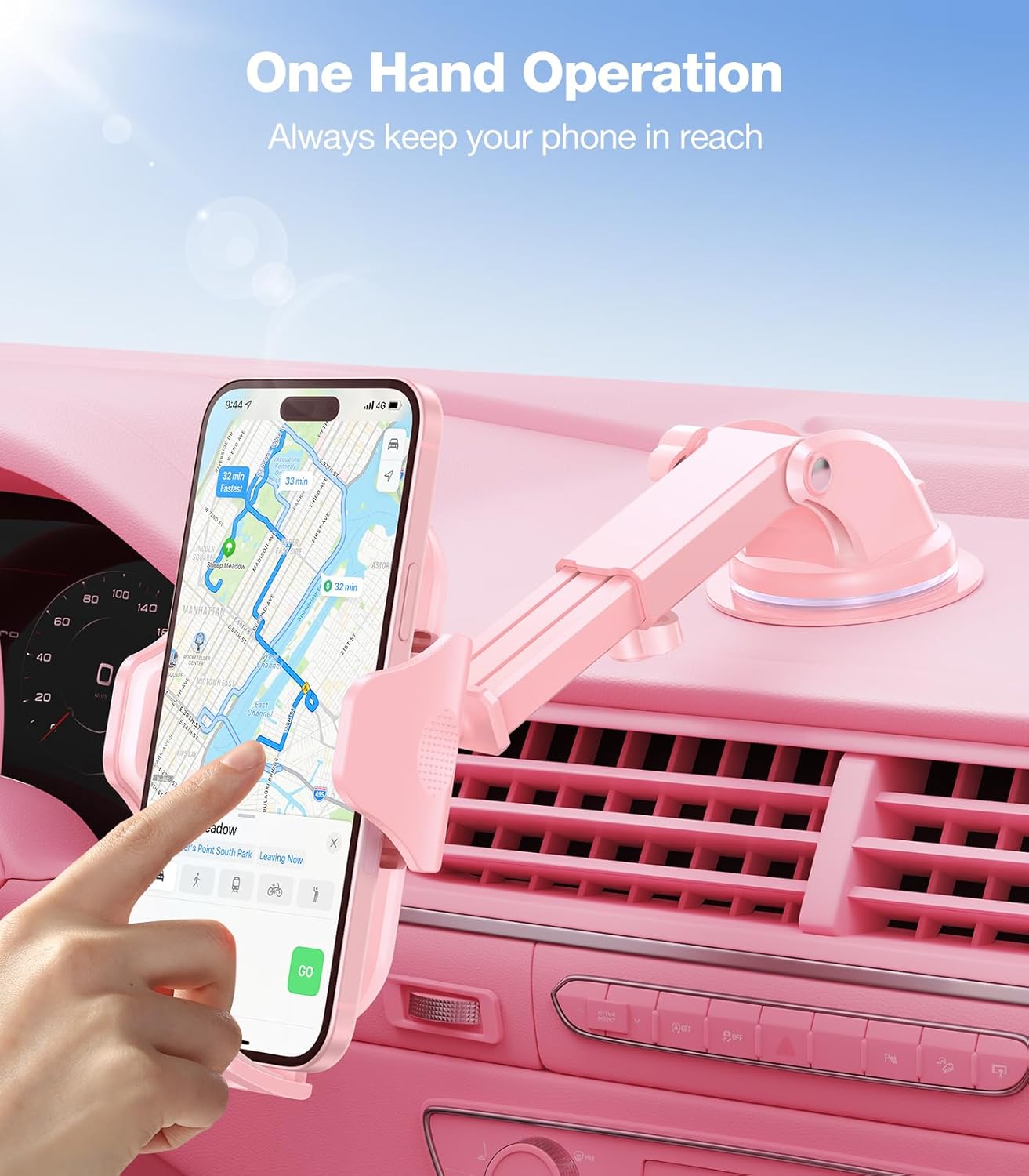 VICSEED Pink Phone Holder for Your Car [Sturdy & Durable] [Powerful Suction] Dashboard Windshield Air Vent Car Phone Holder Hands Free Phone Mount for Car for iPhone Android, Pink Car Accessories